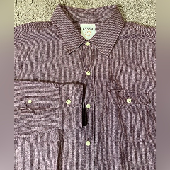 Fossil 54 Adult Mens Size Large Button Up Down Western Red Work Dress Shirt - Picture 1 of 10